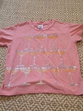 Queen Of Sparkles Pink Sequin Champagne Glass Tee
